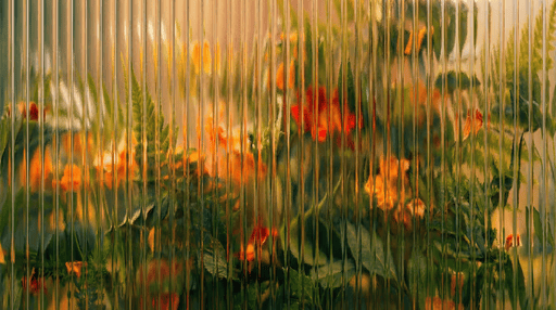 Warm light and foliage seen through ribbed glass
